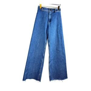 Zara Signature Denim Baggy Raw Hem Jeans High Rise Altered Vintage Wash